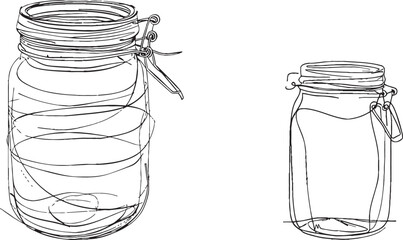 A medicine container, pill bottle, and vitamins and supplements jar. Pharmaceutical packaging. Modern illustration in one continuous line.