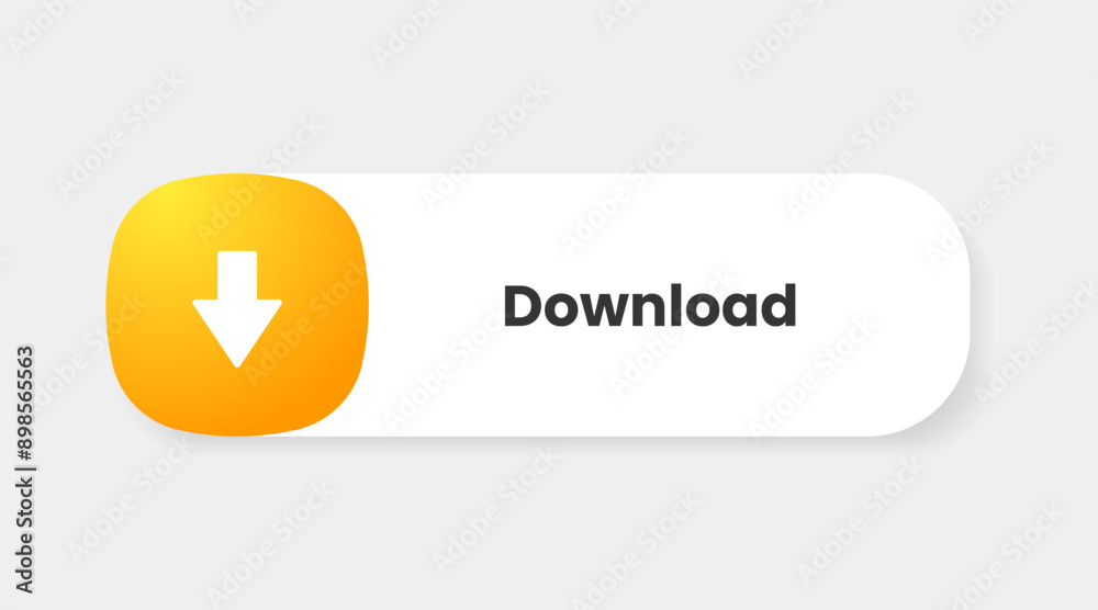 Aufkleber 3D download button icon. Upload icon. Down arrow bottom side symbol. Click here button. Save cloud icon push button for UI UX, website, mobile application.
