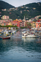 Sunset in the port of Lerici. A fishing town in Liguria. Bay of poets.