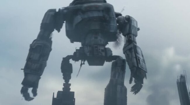 Giant mecha monster robot scene, Take the video going around the object