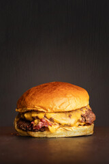 Burger con carne de res, queso, tocino con pan brioche