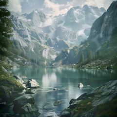 Krajobraz górski z jeziorem