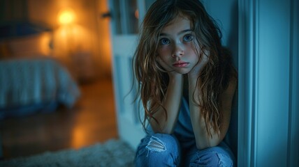 An angry mother and father engage in a heated discussion while their daughter watches from a distance, tears in her eyes. 