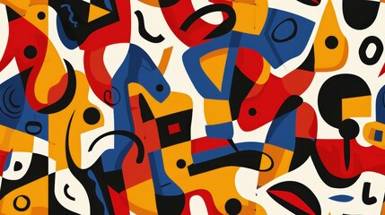 An intricate array of abstract shapes and bold colors forms a captivating modern art pattern, showcasing artistic creativity and visual harmony