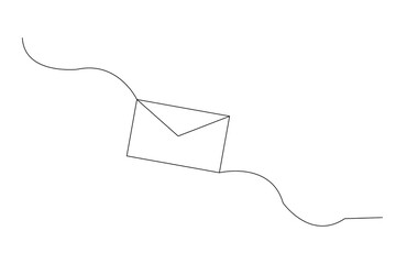 Continuous line drawing of mail on a white background