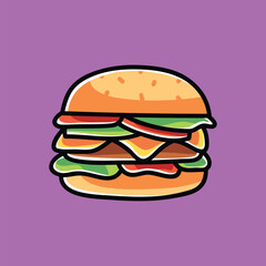 Cheese Burger Vector Cartoon Illustration. American Food Icon Concept Isolated Premium Vector. Flat Cartoon Concept. Doodle Cartoon Illustration Style. Suitable for Any Project