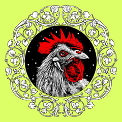 head of chiken, hand drawn roosters head