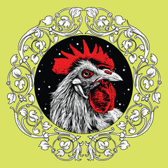head of chiken, hand drawn roosters head