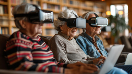   Seniors in technology classes ,wearing vr glasses