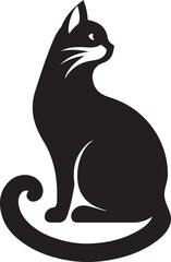 Silhouette vector illustration of cat sitting gracefully with its tail curled around its paws.