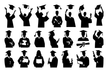 Graduation silhouette ideal for educational materials, celebration invitations, and academic-themed designs. Capture the achievement and excitement of graduation with this elegant, versatile graphic.