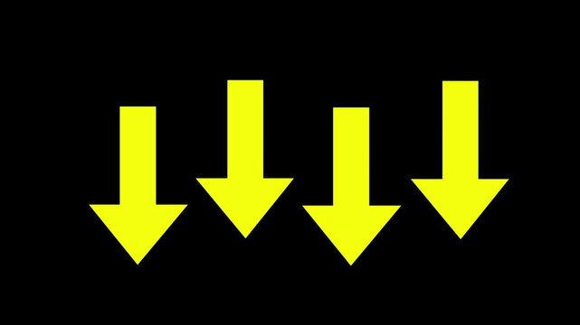 Yellow four down arrow, Simple illustration of yellow icon arrow, Illustration isolated for graphic and web design .yellow arrow direction on a black background,