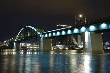 Night shot of King Alexander bridge in Belgrade, Serbia