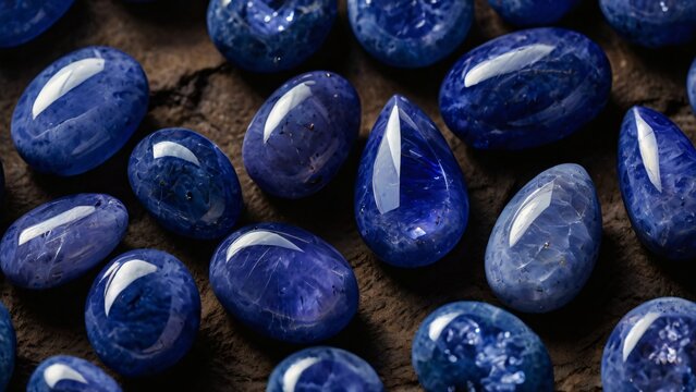 A collection of shiny blue sapphire gemstones