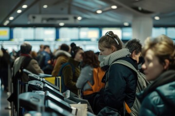 Passengers waiting at airport security checkpoint