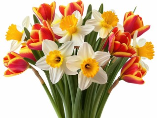Obraz premium Vibrant Spring Bouquet with Tulips and Daffodils on Transparent Background