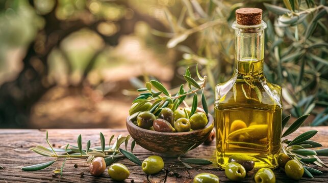 olive oil against blurry background
