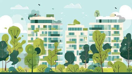 Policy making for sustainable housing, green buildings, flat design illustration