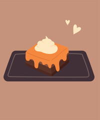 Illustration with Caramel and Chocolate Biscuit Cake