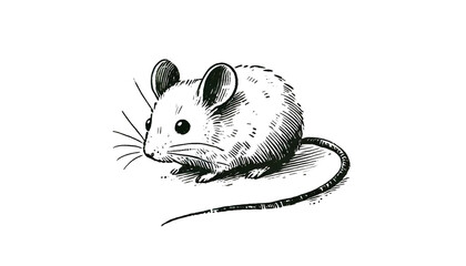 A hand-drawn mouse with a long tail on a white background