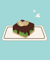 Illustration with Pistachio and Chocolate Biscuit Cake