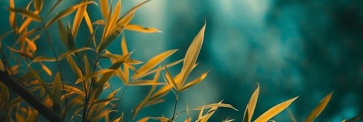 close up branch of bamboo plant with blur bokeh background , abstract nature background