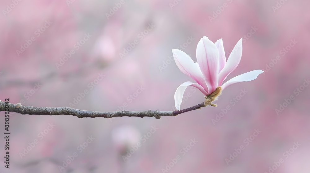 Poster delicate magnolia blossom on flowering tree branch in spring