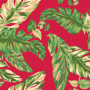 seamless foliage tropical pattern with red leaves