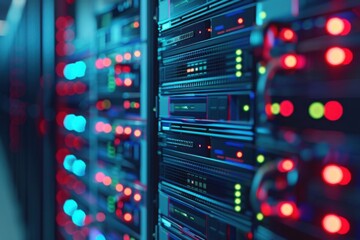 Naklejka premium Data Center Servers with LED Lights