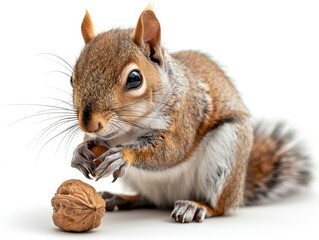 Detailed Grey Squirrel Holding Nut Isolated on Transparent Background