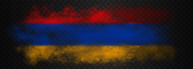 Smoke in a shape and colors of flag of Armenia. Beautiful vector realistic red, blue and orange long fog cloud