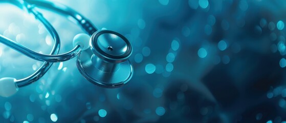Blurred blue background with a close-up of a stethoscope, medical equipment for health care and healthcare service concept Generative AI