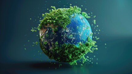 Fototapeta premium Abstract 3D Earth with interconnected green and blue elements, representing global environmental care