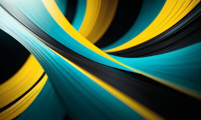 close-up of a colorful abstract design featuring curved lines in blue, yellow, and black.