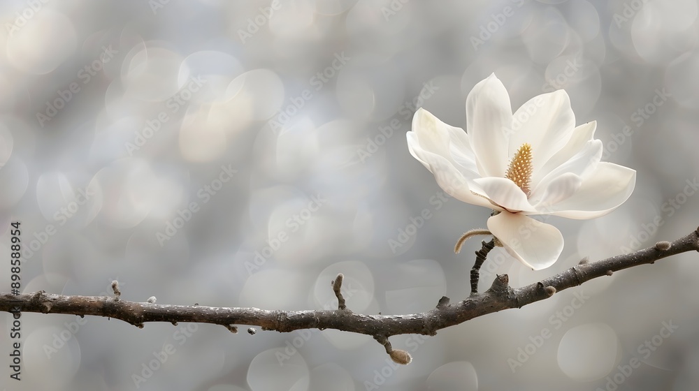 Poster exquisite magnolia blossom framing a spring scene on tree branch