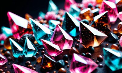 close-up of colorful gemstones and beads on a surface.