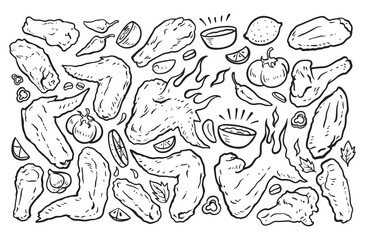 Buffalo chicken wing doodles, hot chicken wings