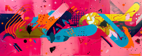A celebratory message marking the end of the week on a vibrant fuchsia surface, with striking graphics and bold colors.