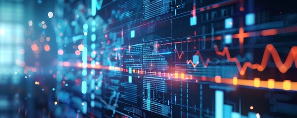 Abstract digital background with glowing lines and data.