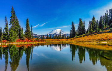 Autumn mountain lake. Mountain lake in autumn. Autumn lake water