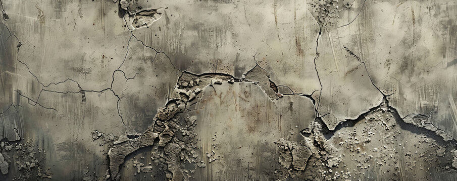 A concrete wall with an abstract, cracked texture and a smooth central area, perfect for adding text.
