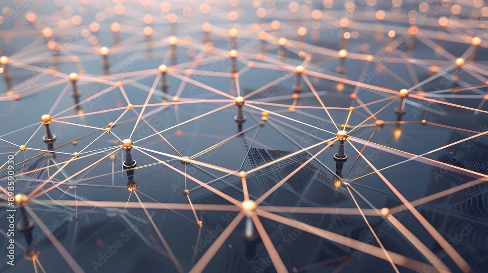 Poster global business network concept with interconnected mesh lines