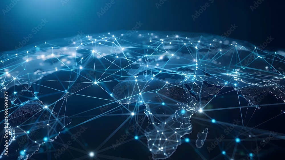 Aufkleber global business network connecting diverse locations with mesh of digital lines