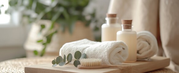 white towel with bottle of coconut oil ointment on table with cozy spa vibes