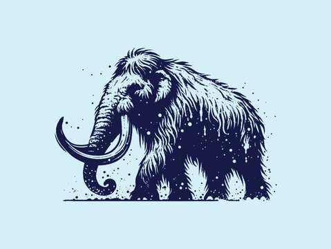 recommend clip art: Mammoth walking. Blue vector illustration. Abstraction, tattoo sketch, print