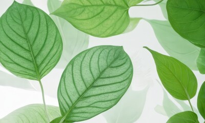 Naklejka premium close-up of green leaves on a white background.