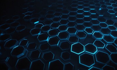 Obraz premium close-up of a pattern of blue hexagons on a dark background.