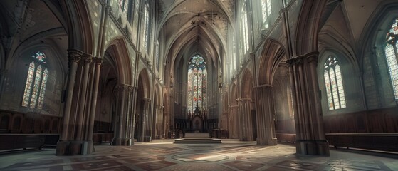Fototapeta premium Gothic cathedral interior, majestic architecture, spiritual atmosphere