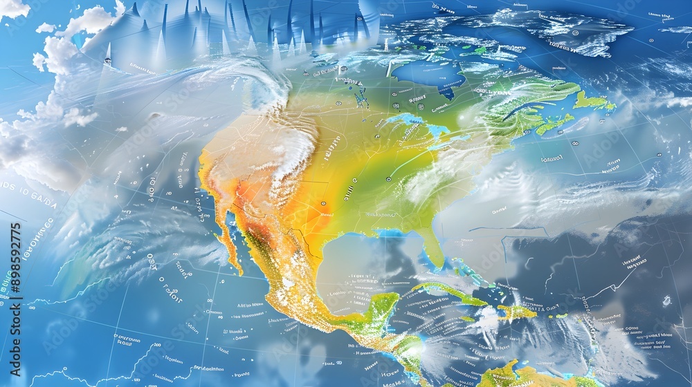 Leinwandbilder interactive digital weather map visualizing atmospheric patterns and climate data