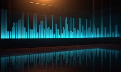 digital illustration of a sound wave with a gradient of blue and green lights.